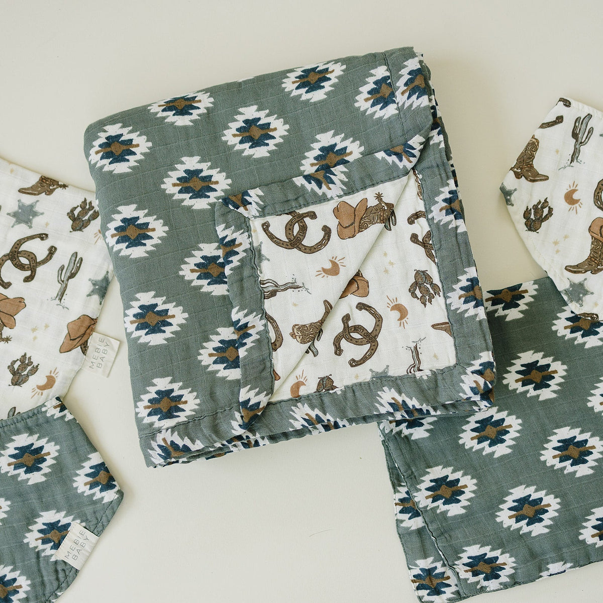 Mebie Baby Southwest Aztec + Outlaw Cowboy Muslin Quilt - 