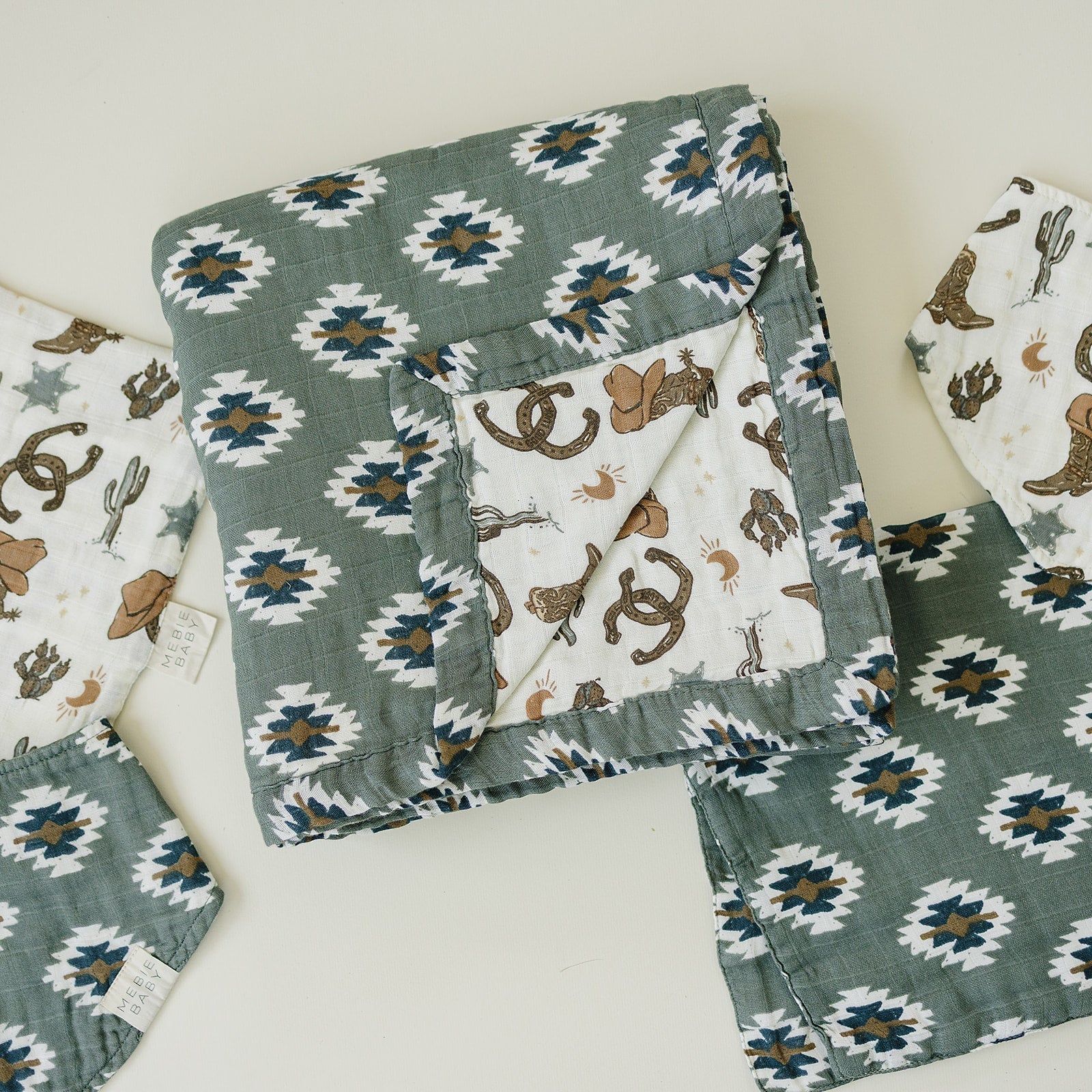 Mebie Baby Southwest Aztec + Outlaw Cowboy Muslin Quilt - 
