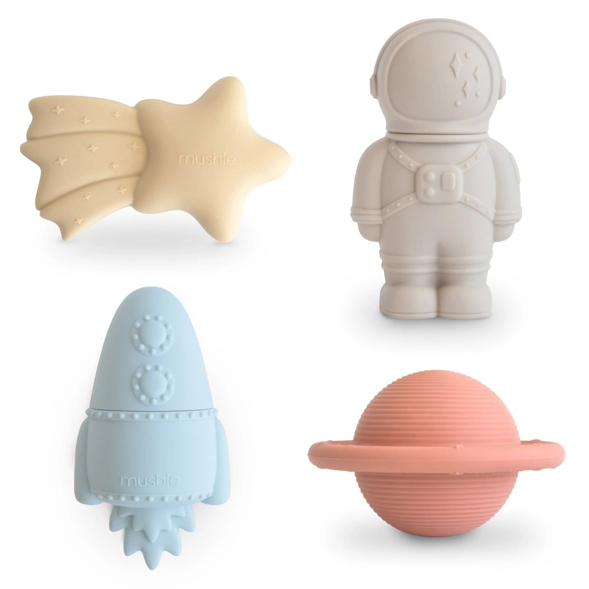 Mushie Space Mold Free Bath Play Set with Planet Astronaut Rocket Ship and Shooting Star - 