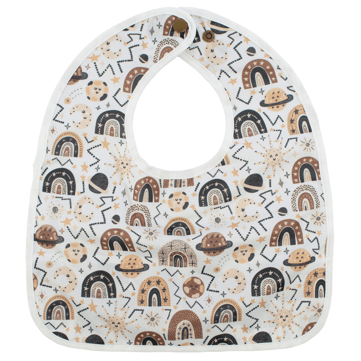 Space Rainbow Flip Bib With Pocket For Food And Drool Machine Washable Water Resistant Texas Tushies