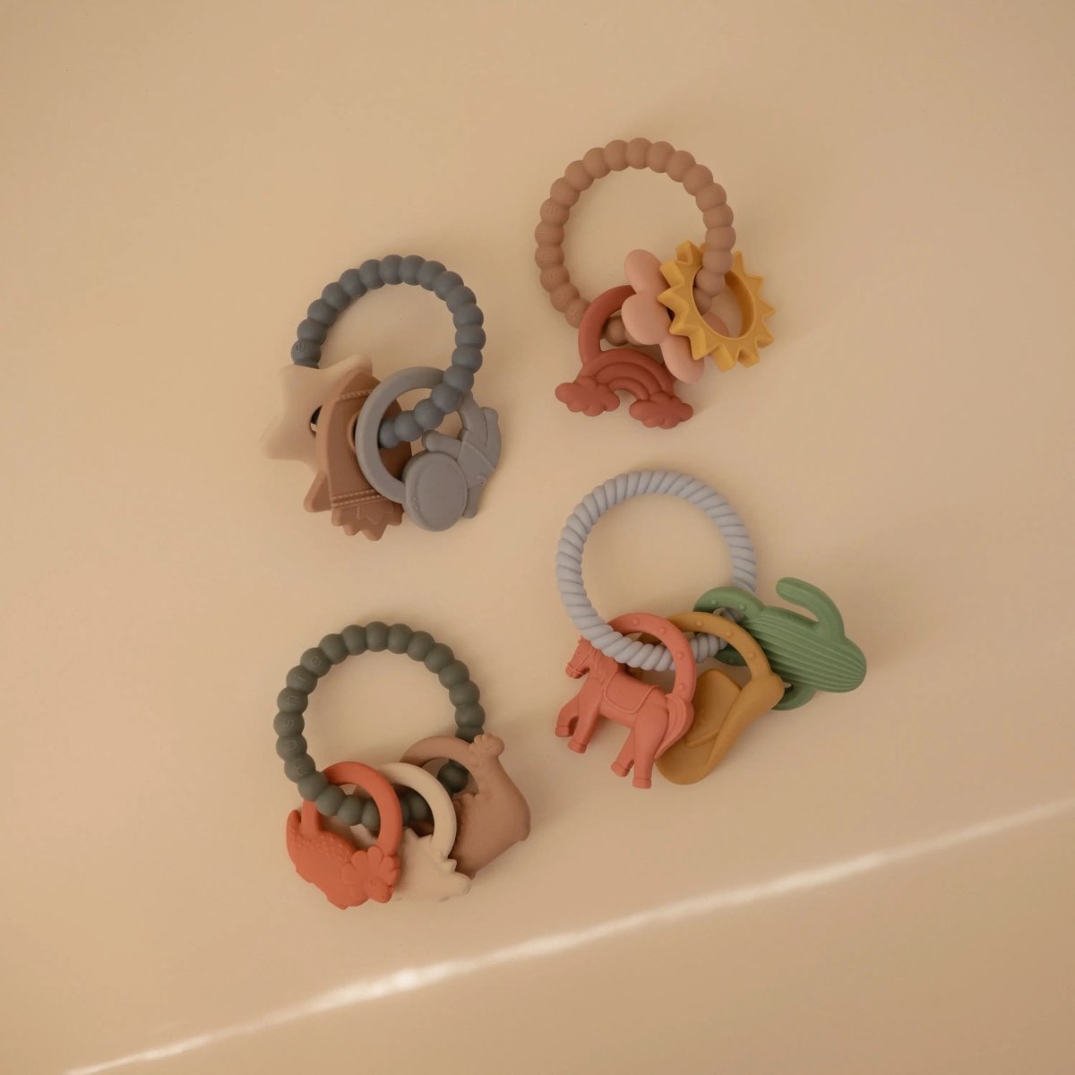 Mushie Space Teething Ring for Babies with Textured Moon and Star Shapes Made from 100 Percent Food Grade Silicone -