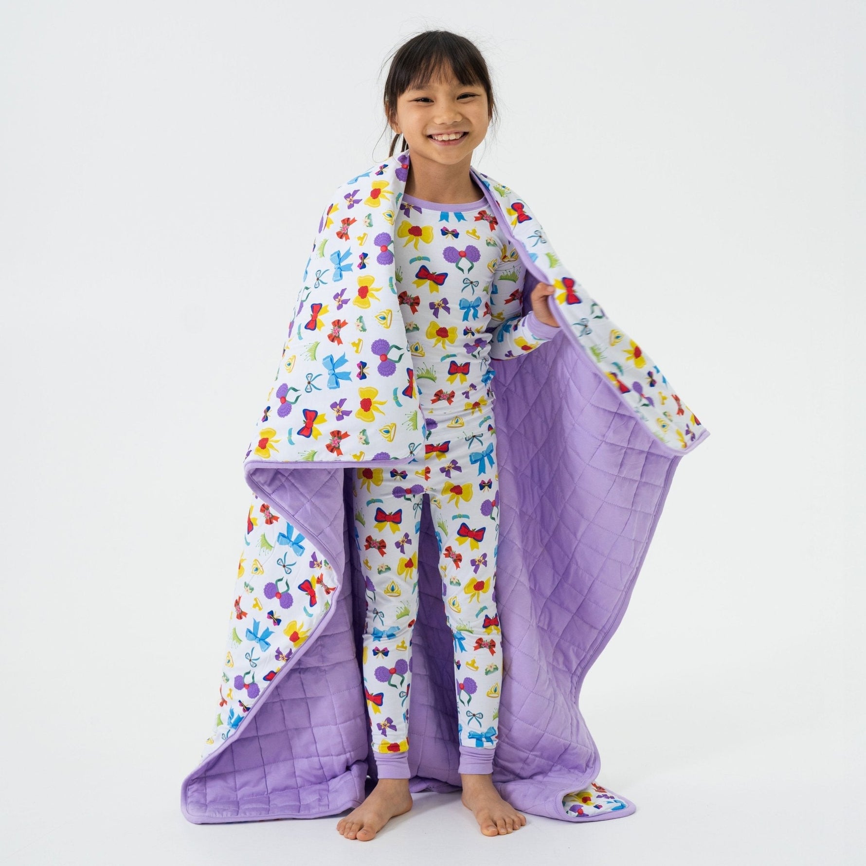 Bam & Stitch Sparkle & Reign Bamboo Kids Blanket | Princess Bow Quilt - 