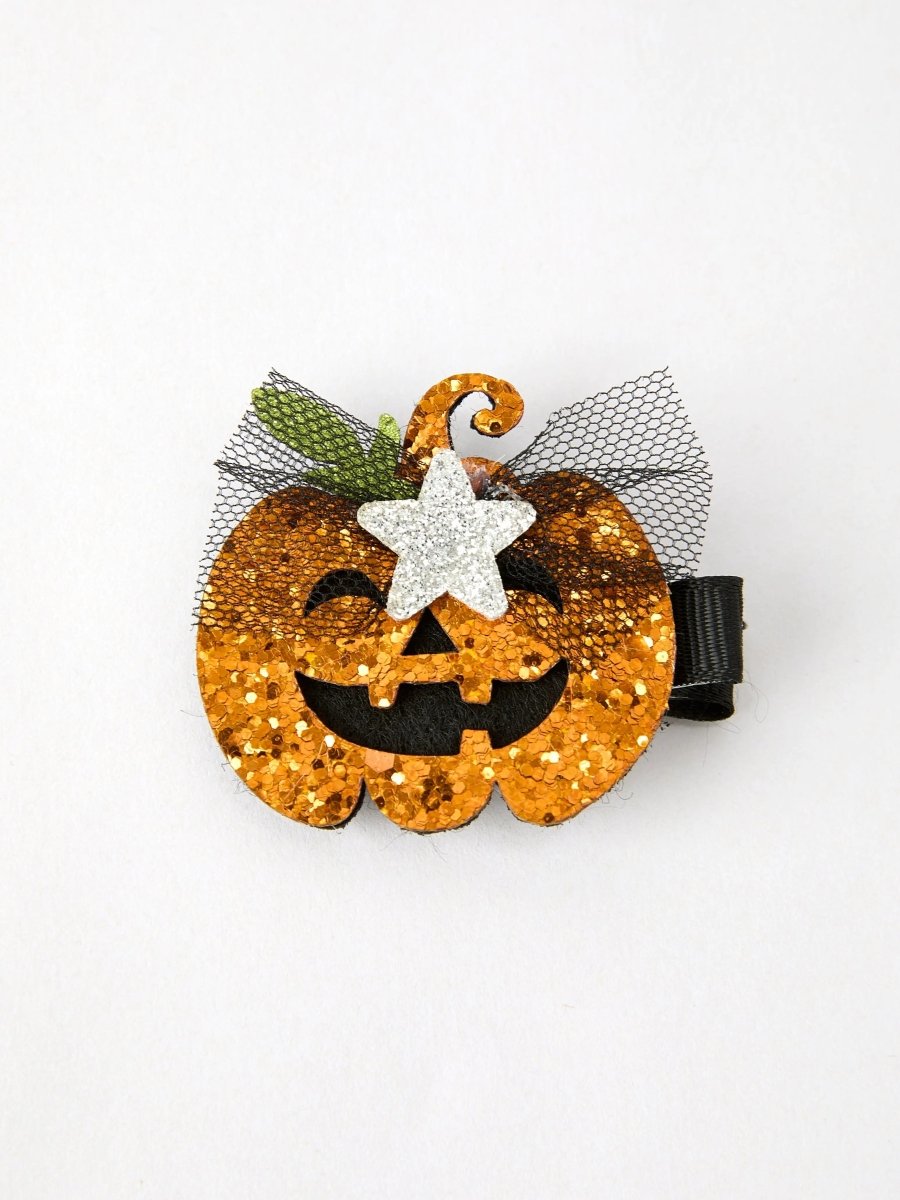 Rylee Faith Designs Sparkling Pumpkin Hair Clip with Dazzling Design for Halloween Celebrations - 