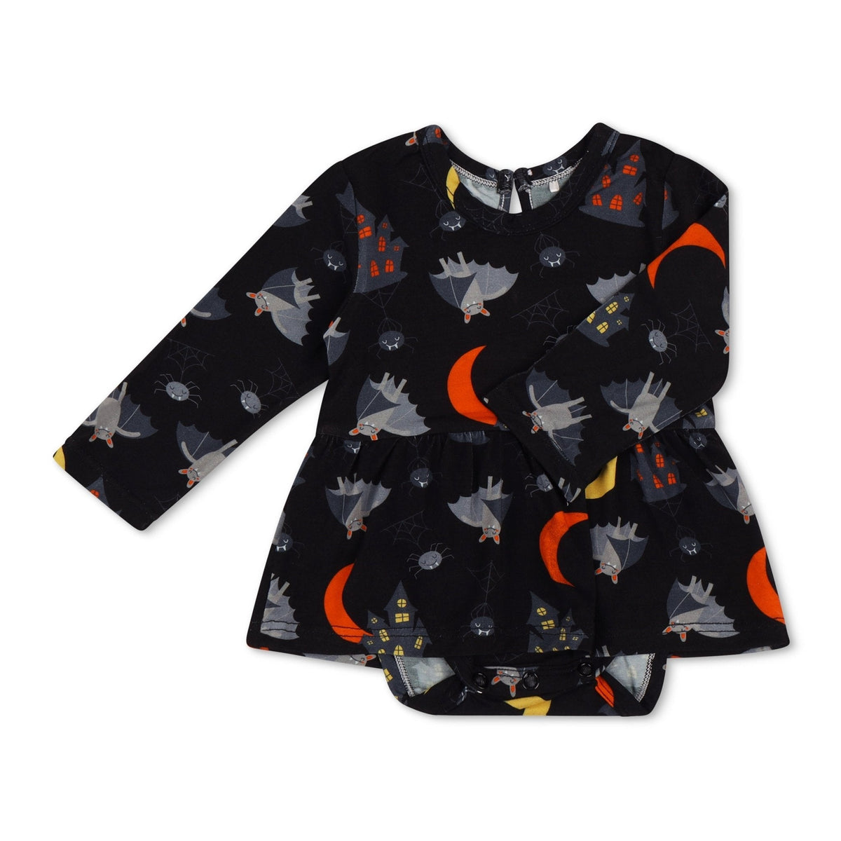 Bamboo Spandex Bodysuit Dress, Spooky Nights Print, Long Sleeve
