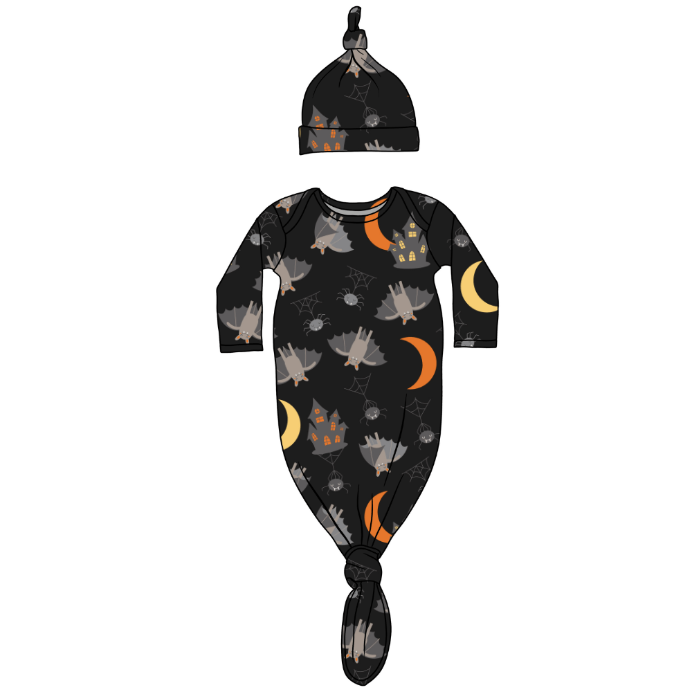 Bamboo Convertible Gown & Hat, 0-3 Months, Spooky Nights