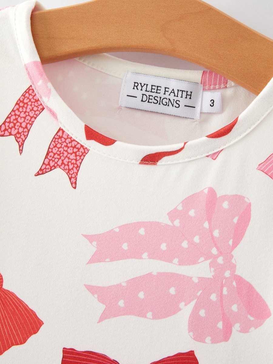 Rylee Faith Designs Spring and Summer Girls' Pink Bow Print Dress - 