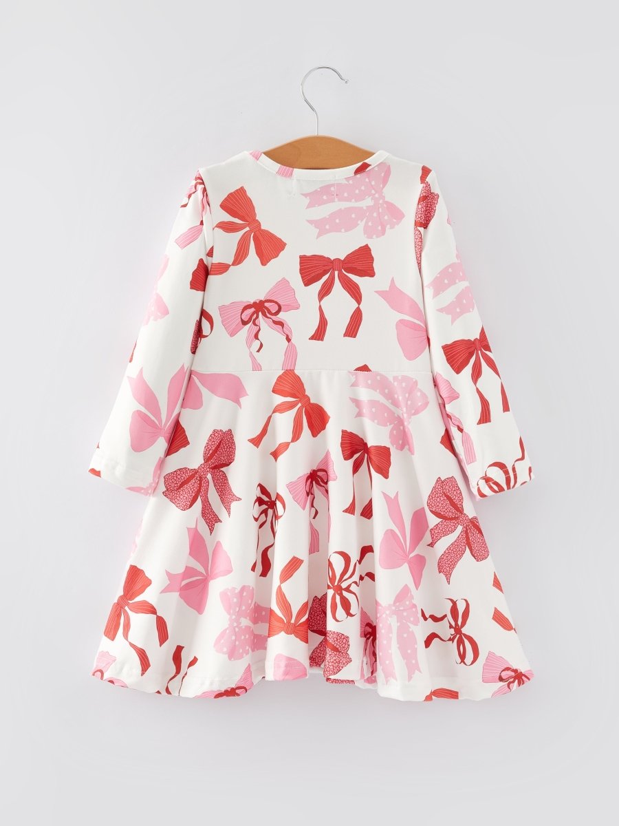 Rylee Faith Designs Spring and Summer Girls' Pink Bow Print Dress - 