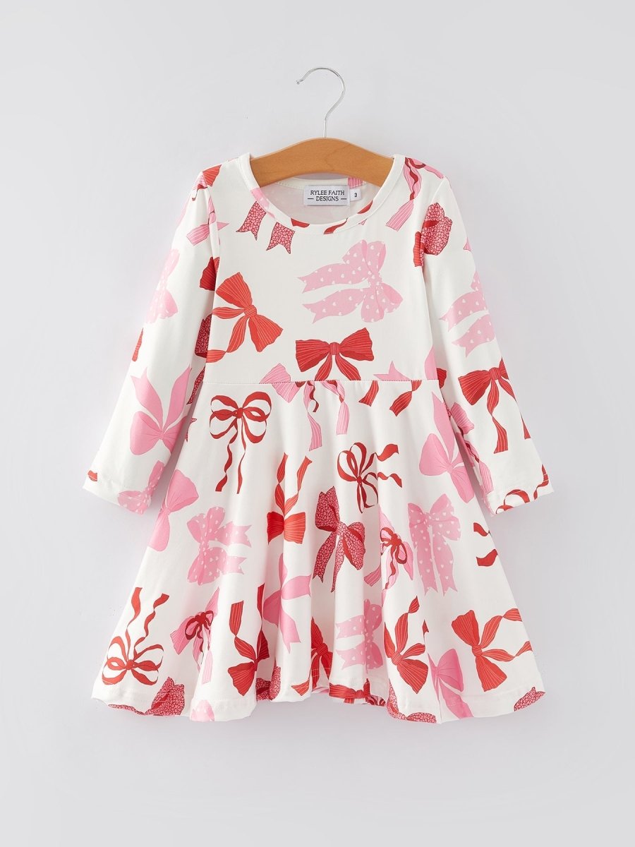Rylee Faith Designs Spring and Summer Girls' Pink Bow Print Dress - 