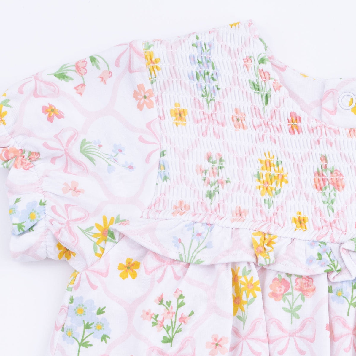 Angel Dear Spring Blooms Bow Trellis - Smocked Ruffle Bubble with Skirt - 