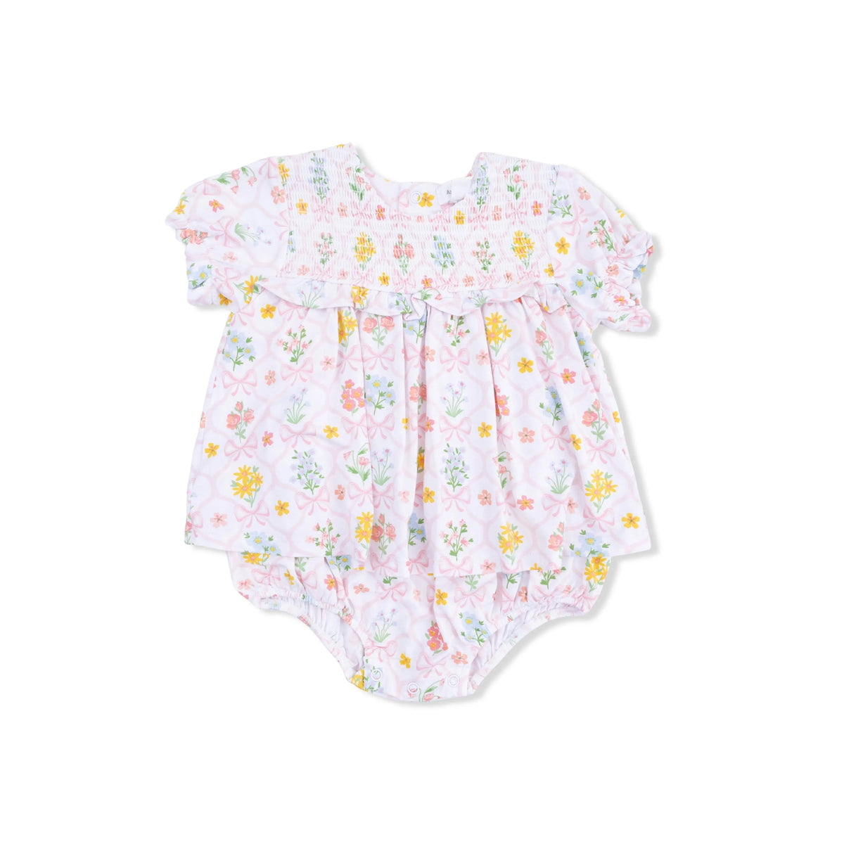Angel Dear Spring Blooms Bow Trellis - Smocked Ruffle Bubble with Skirt - 