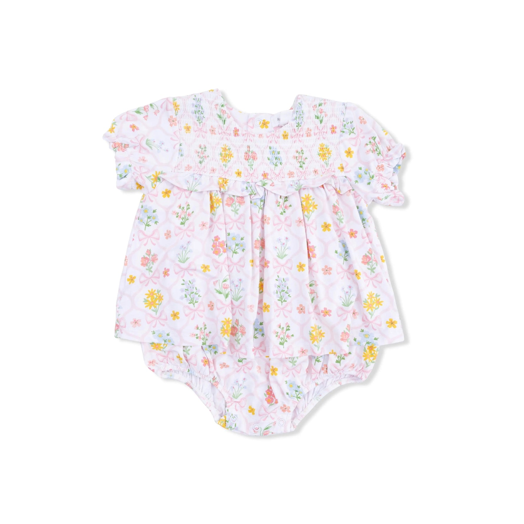 Angel Dear Spring Blooms Bow Trellis - Smocked Ruffle Bubble with Skirt - 