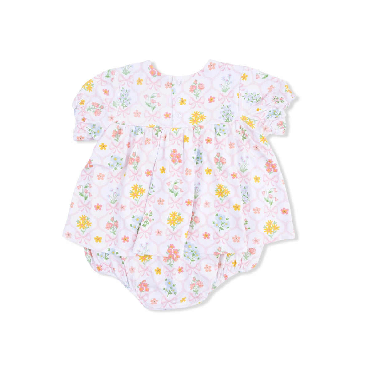 Angel Dear Spring Blooms Bow Trellis - Smocked Ruffle Bubble with Skirt - 