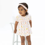 Angel Dear Spring Blooms Bow Trellis - Smocked Ruffle Bubble with Skirt - 