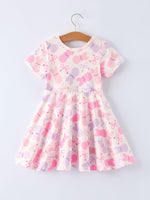 Rylee Faith Designs Spring Bunny Bow Print Girls Short Sleeves Dress - 