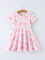 Rylee Faith Designs Spring Bunny Bow Print Girls Short Sleeves Dress - 