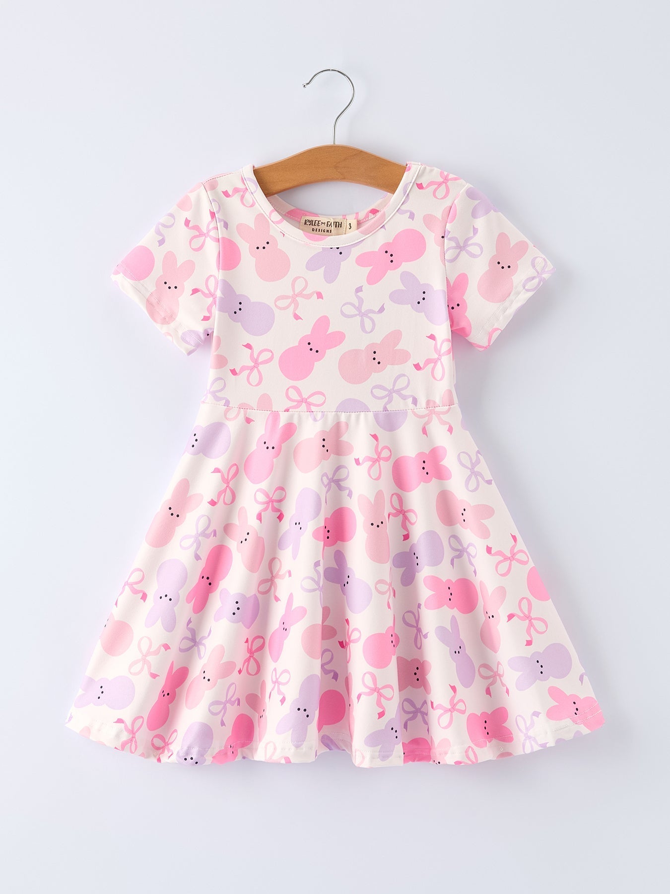 Rylee Faith Designs Spring Bunny Bow Print Girls Short Sleeves Dress - 
