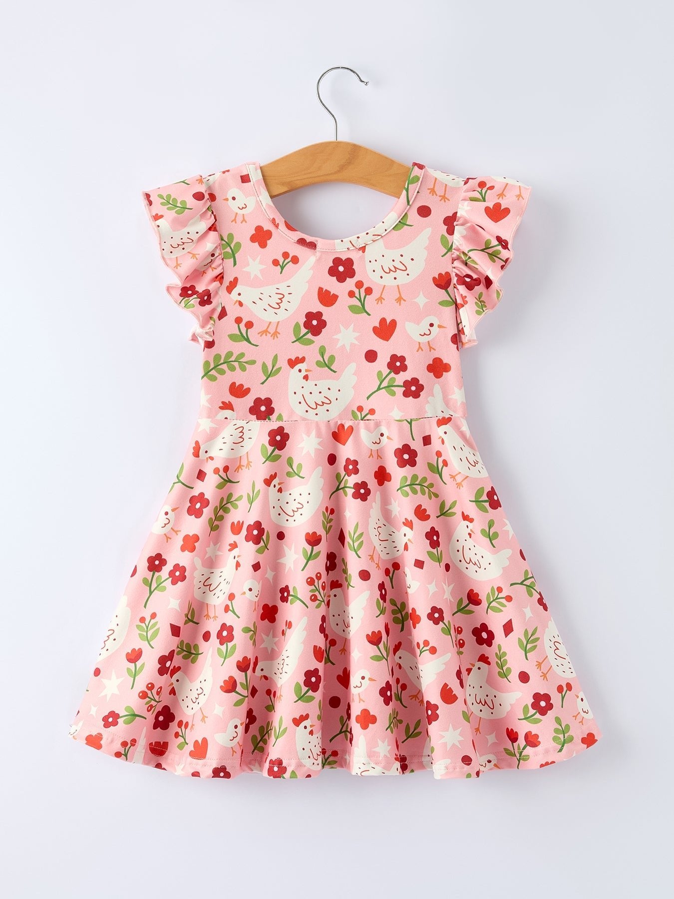 Rylee Faith Designs Spring Chicken Floral Farm Print Girls Dress - 