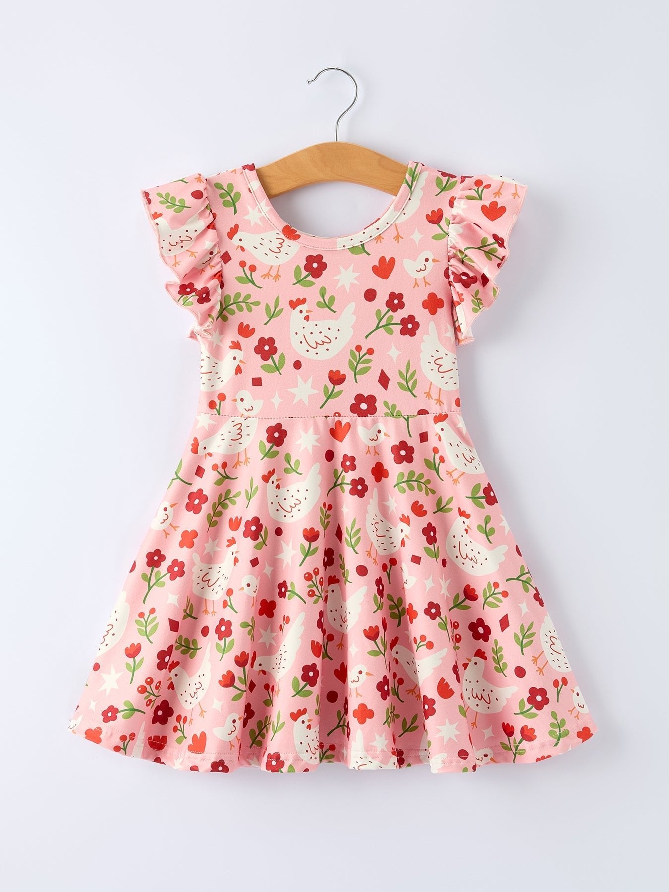 Rylee Faith Designs Spring Chicken Floral Farm Print Girls Dress - 