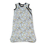 Sleeveless baby sleep bag with a spring chicken print and full-length zipper