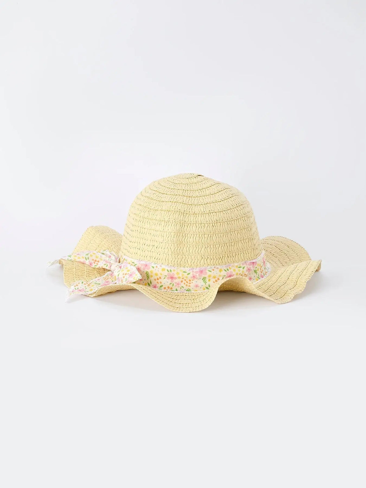Rylee Faith Designs Spring Floral Girls Ruffle Dress With Bow Straw Hat Set - 