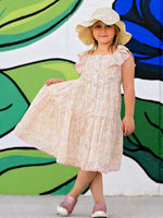 Rylee Faith Designs Spring Floral Girls Ruffle Dress With Bow Straw Hat Set - 