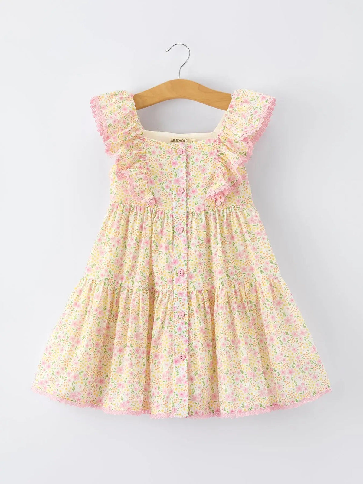 Rylee Faith Designs Spring Floral Girls Ruffle Dress With Bow Straw Hat Set - 