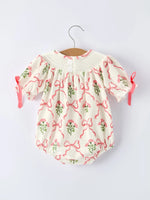 Rylee Faith Designs Spring Floral Smocking Embroidery Bow Baby Girls Romper - 