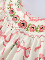 Rylee Faith Designs Spring Floral Smocking Embroidery Bow Baby Girls Romper - 