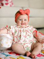 Rylee Faith Designs Spring Floral Smocking Embroidery Bow Baby Girls Romper - 