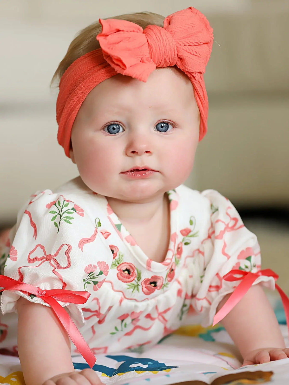Rylee Faith Designs Spring Floral Smocking Embroidery Bow Baby Girls Romper - 