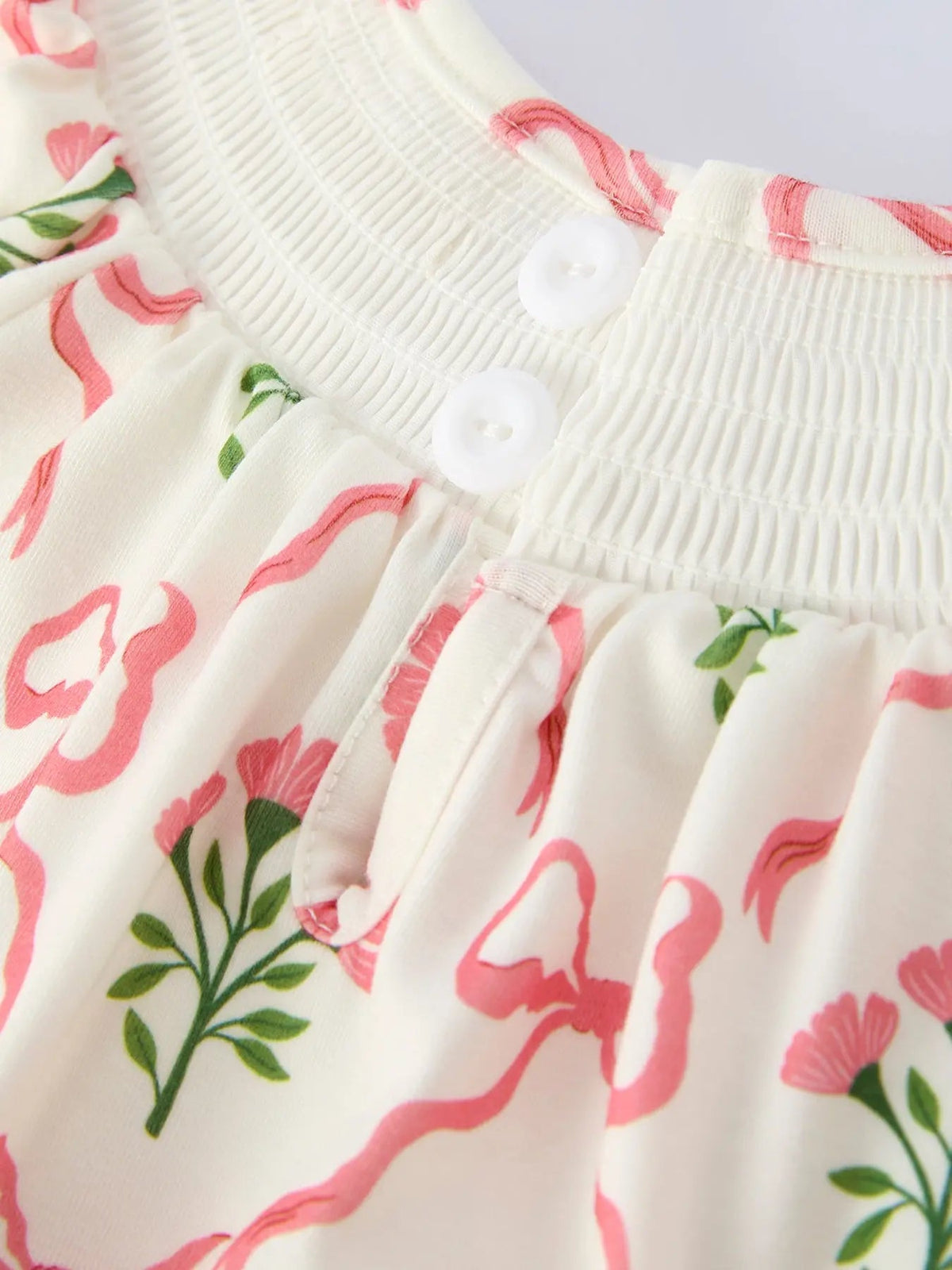 Rylee Faith Designs Spring Floral Smocking Embroidery Bow Baby Girls Romper - 