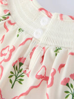 Rylee Faith Designs Spring Floral Smocking Embroidery Bow Baby Girls Romper - 