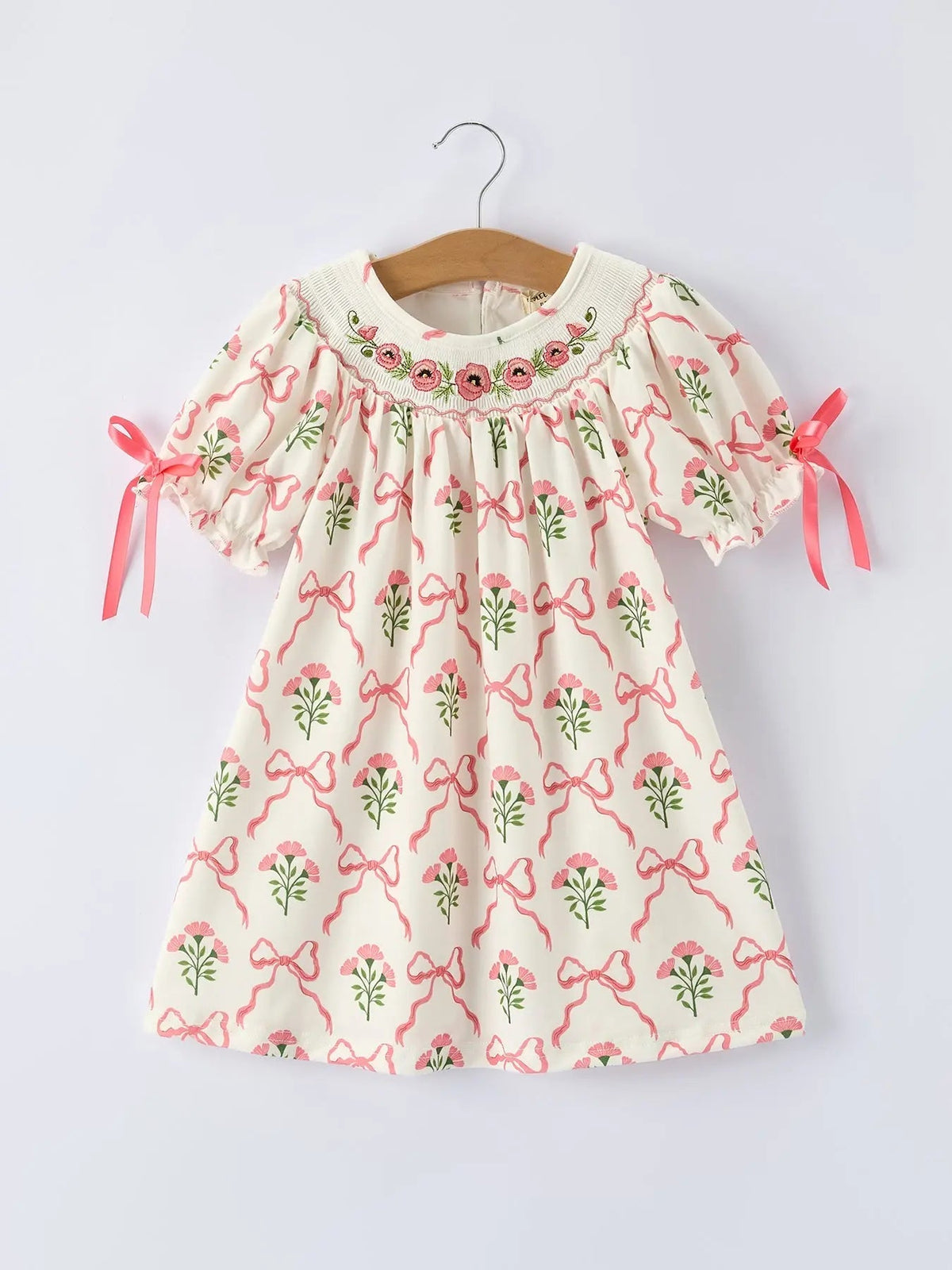 Rylee Faith Designs Spring Floral Smocking Embroidery Bow Girls Dress - 