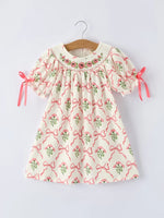 Rylee Faith Designs Spring Floral Smocking Embroidery Bow Girls Dress - 