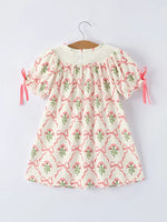 Rylee Faith Designs Spring Floral Smocking Embroidery Bow Girls Dress - 