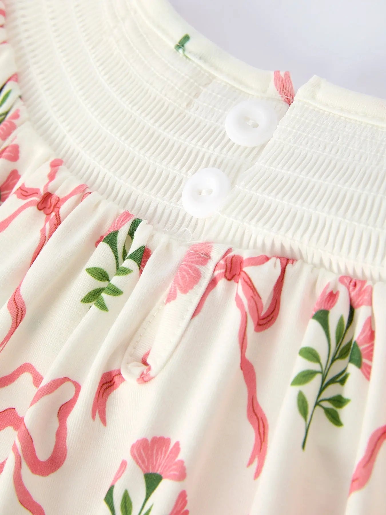 Rylee Faith Designs Spring Floral Smocking Embroidery Bow Girls Dress - 