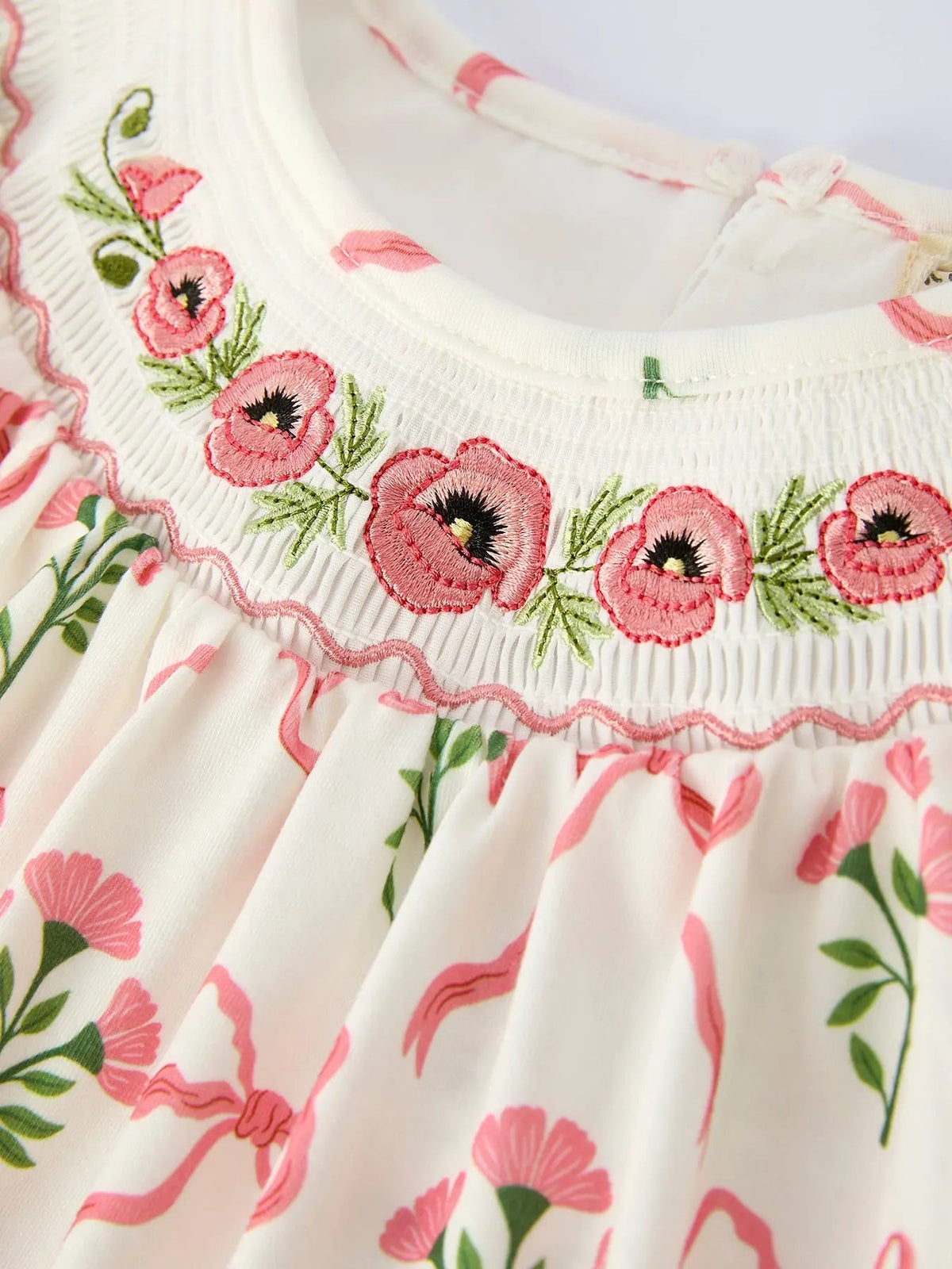 Rylee Faith Designs Spring Floral Smocking Embroidery Bow Girls Dress - 
