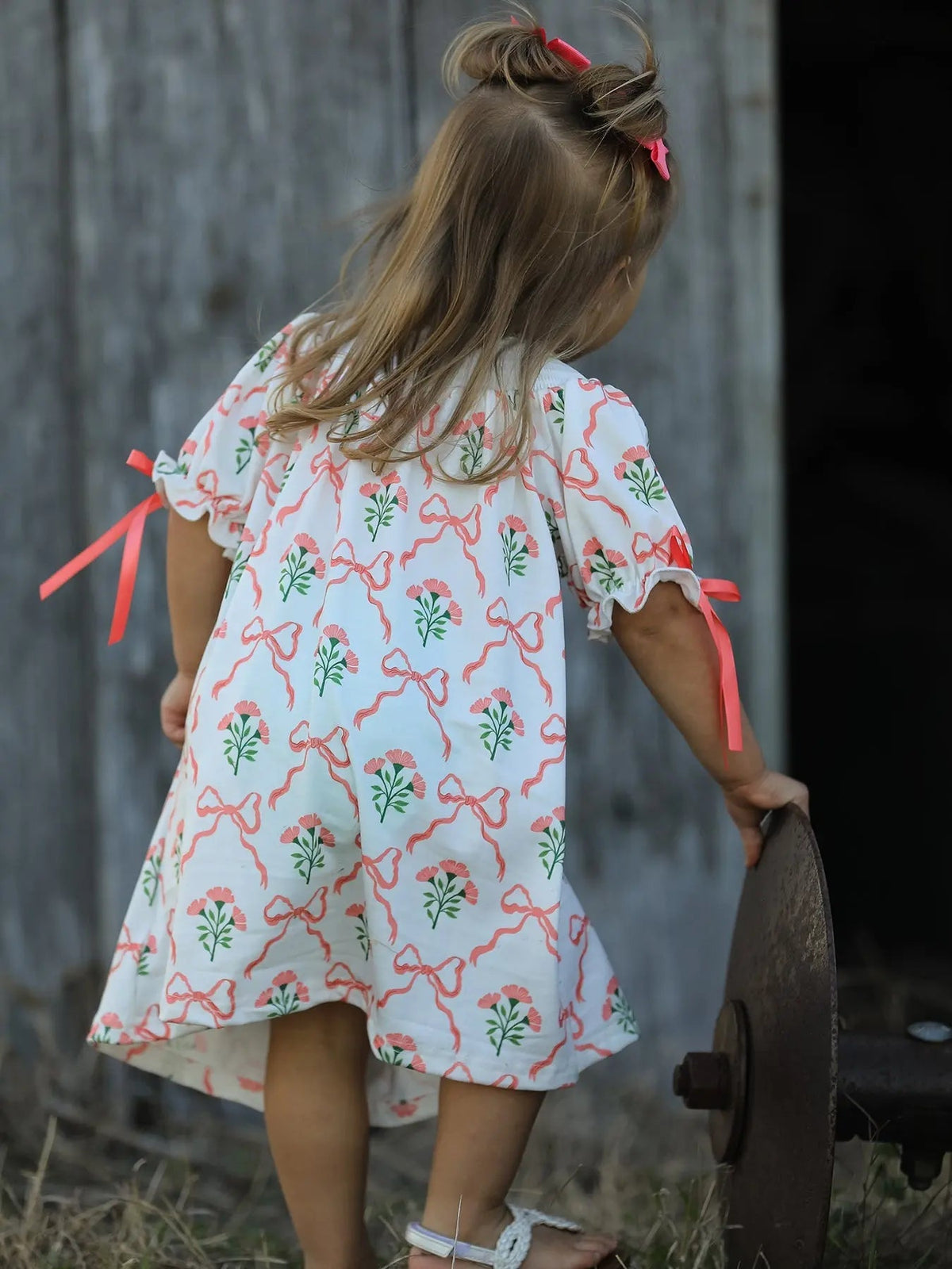 Rylee Faith Designs Spring Floral Smocking Embroidery Bow Girls Dress - 