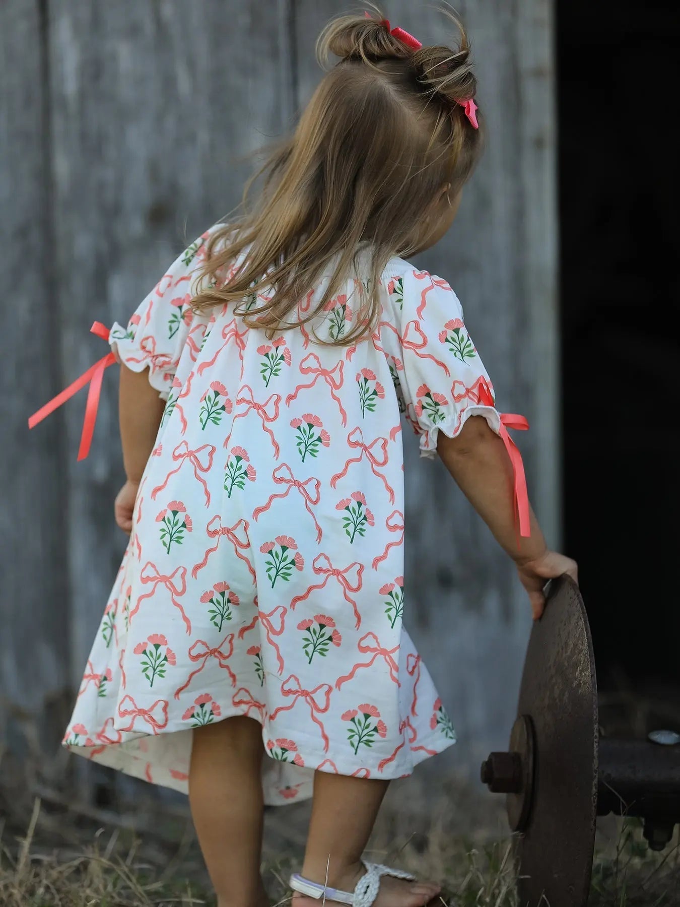 Rylee Faith Designs Spring Floral Smocking Embroidery Bow Girls Dress - 