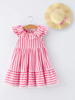 Rylee Faith Designs Spring Pink Striped Ruffled Girls' Dress with Hat - 