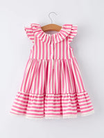 Rylee Faith Designs Spring Pink Striped Ruffled Girls' Dress with Hat - 