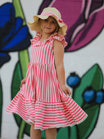 Rylee Faith Designs Spring Pink Striped Ruffled Girls' Dress with Hat - 