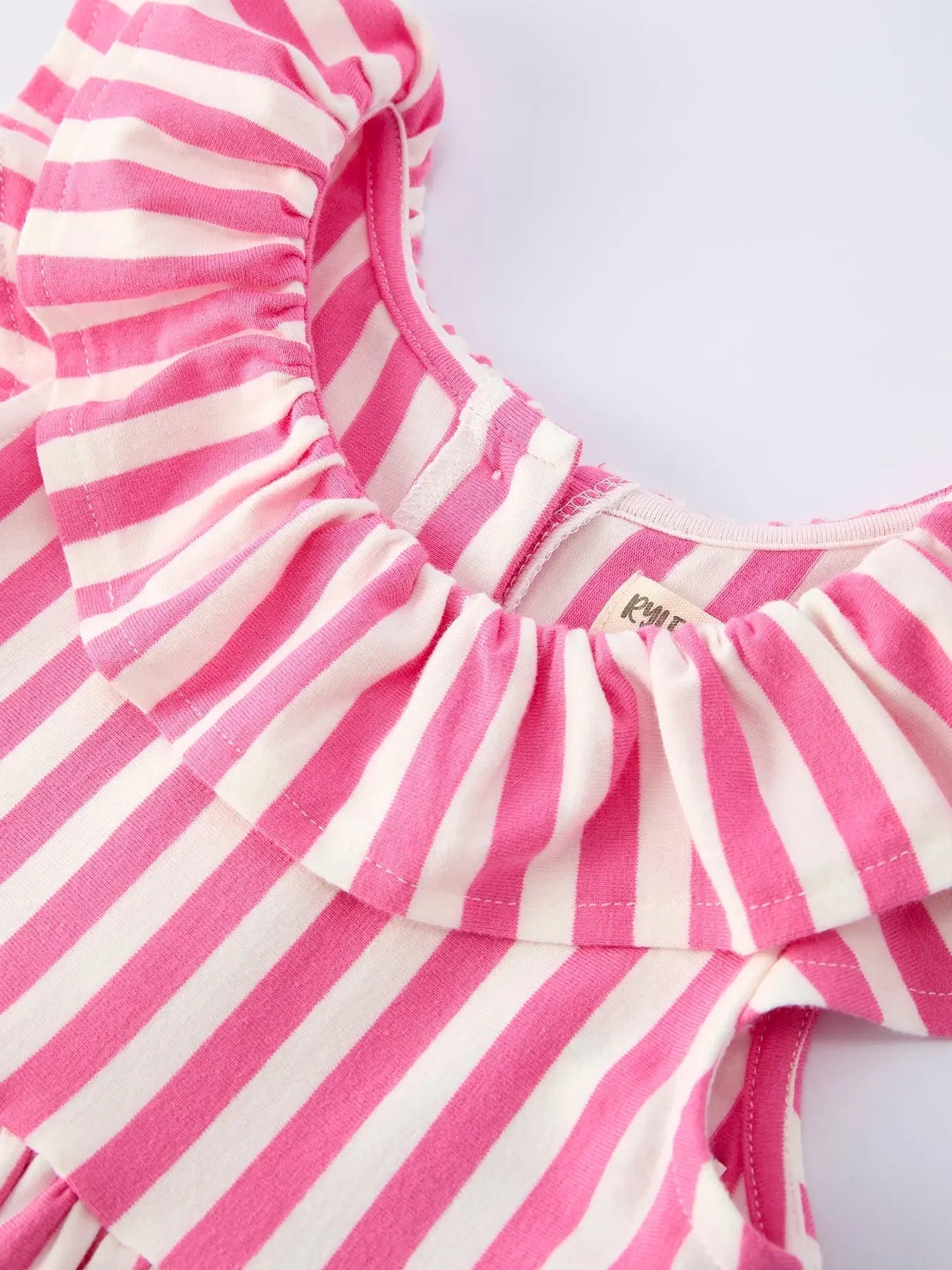 Rylee Faith Designs Spring Pink Striped Ruffled Girls' Dress with Hat - 