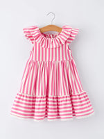 Rylee Faith Designs Spring Pink Striped Ruffled Girls' Dress with Hat - 