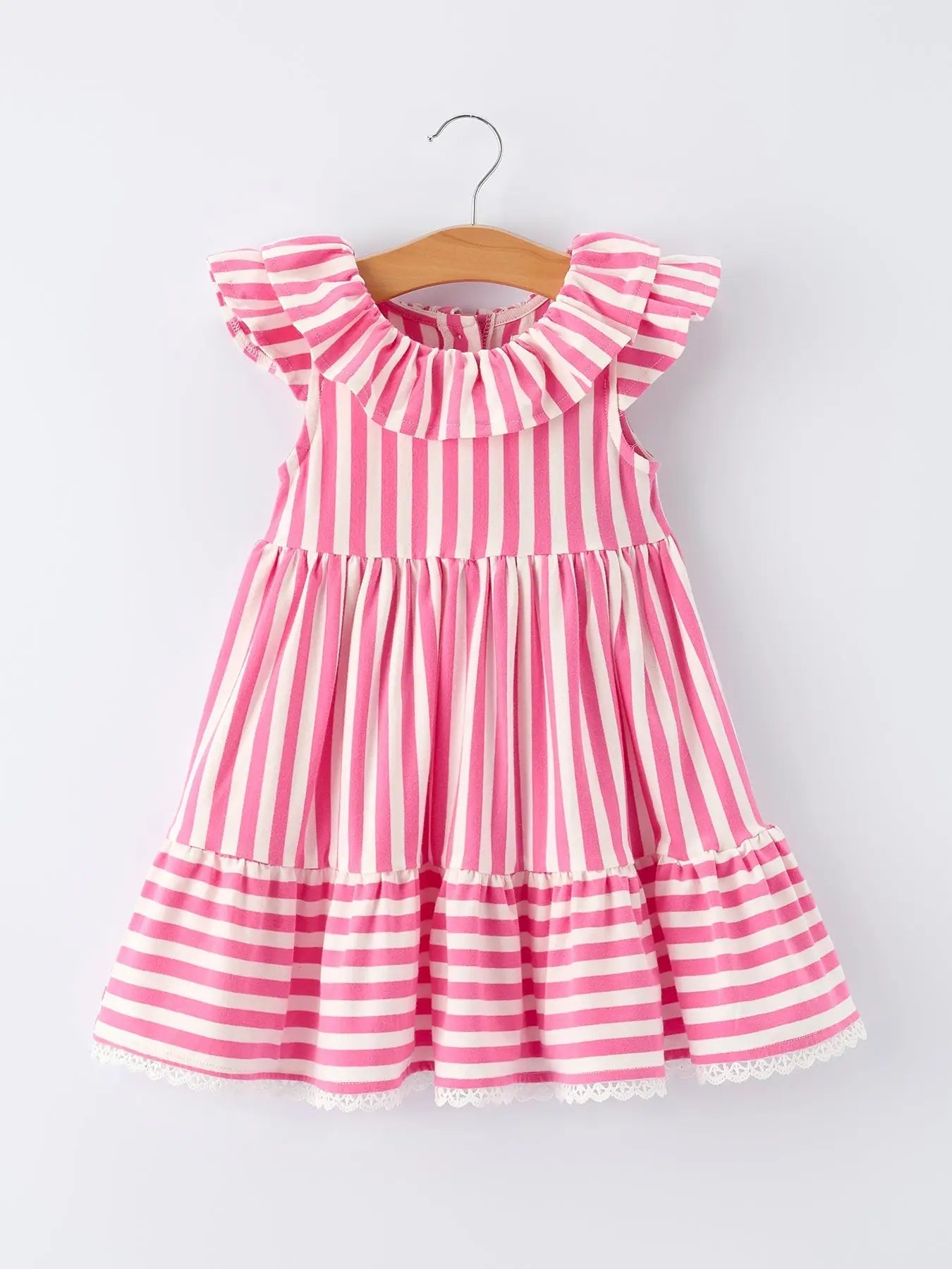 Rylee Faith Designs Spring Pink Striped Ruffled Girls' Dress with Hat - 