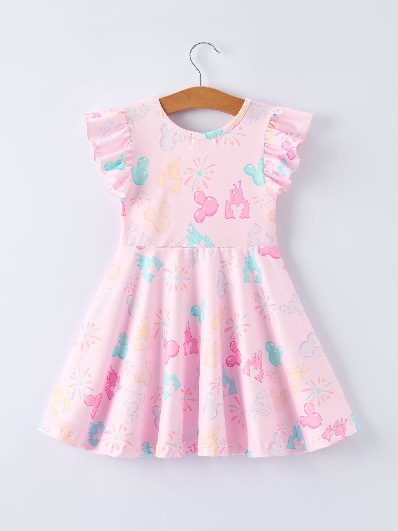 Rylee Faith Designs Spring Pink Theme Park Print Girls Twirl Dress - 