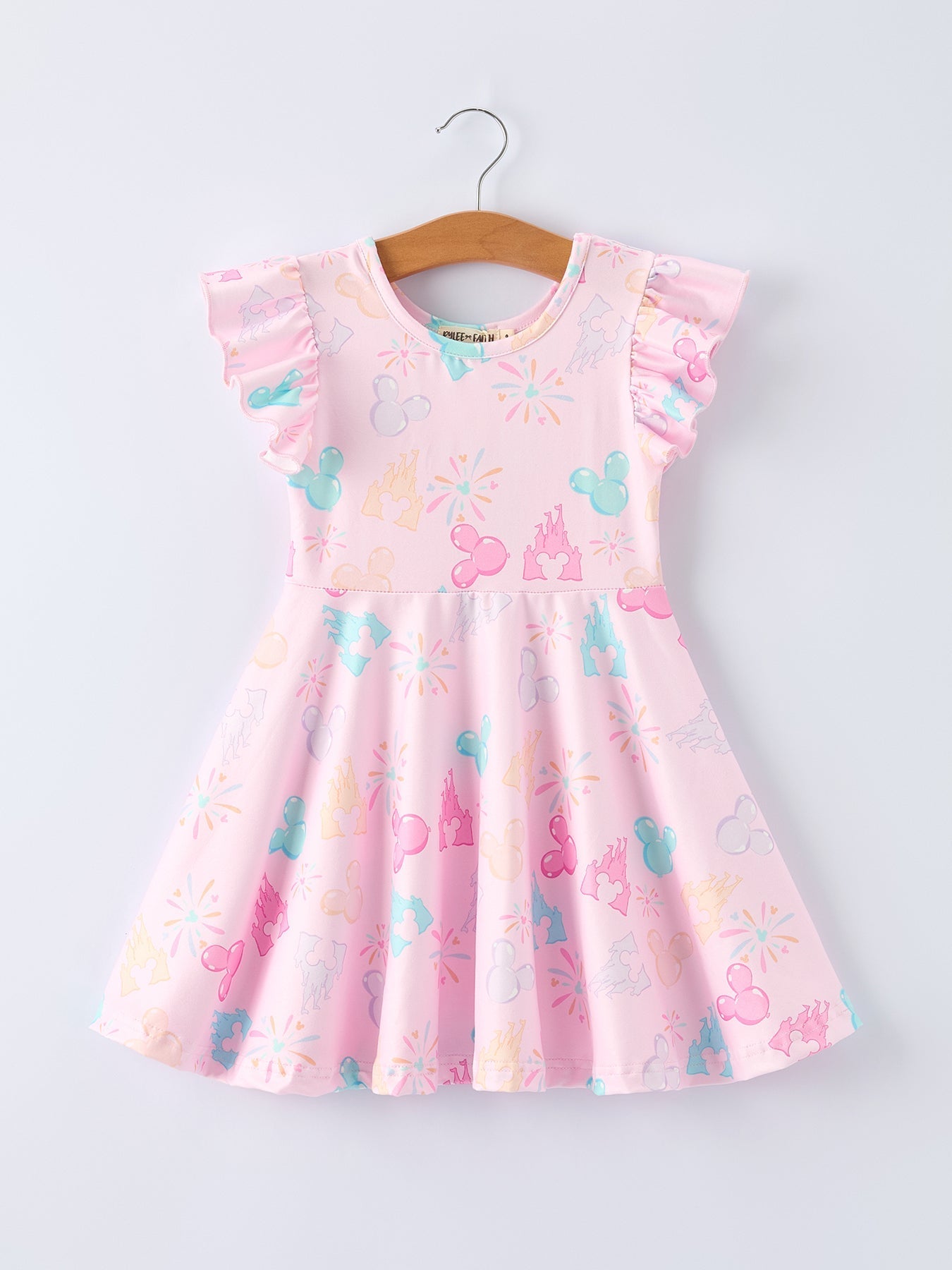 Rylee Faith Designs Spring Pink Theme Park Print Girls Twirl Dress - 