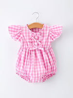 Rylee Faith Designs Spring Plaid Baby Girls Romper Bow Flutter SleeveEveretts Place