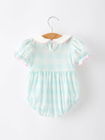 Rylee Faith Designs Spring Plaid Bow Girls Romper Smocked Petals Collar Puff SleeveEveretts Place