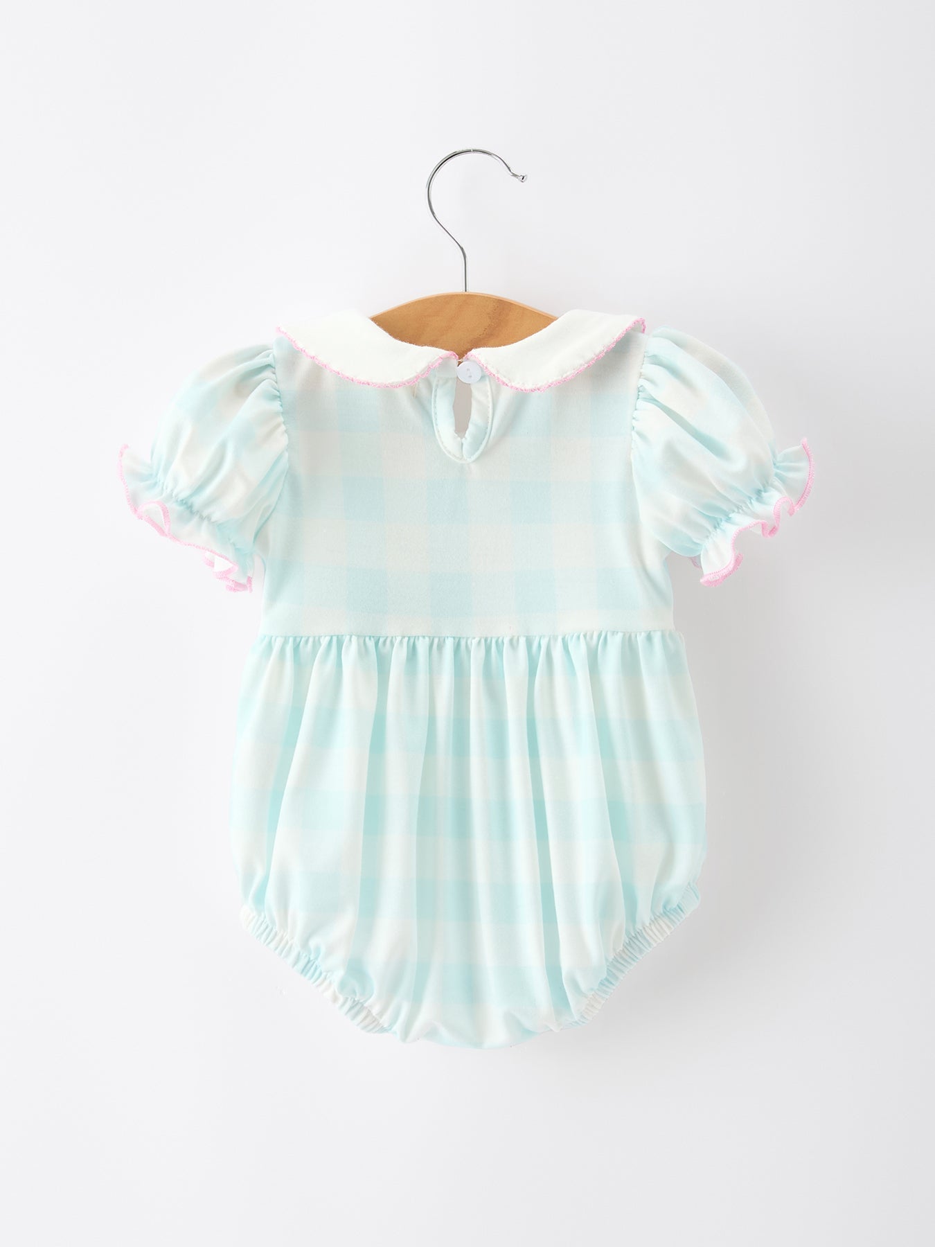 Rylee Faith Designs Spring Plaid Bow Girls Romper Smocked Petals Collar Puff SleeveEveretts Place